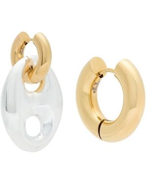 Timeless Pearly Two-Tone Mismatched 24Kt-Plated Hoop Earrings - Metallic