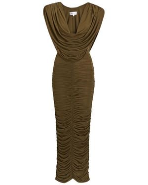 Ronny Kobo Parish Cowl-Neck Ruched Stretch-Mesh Midi Dress - Green