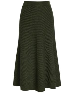 Victoria Beckham Ribbed Merino Wool Midi Skirt - Green