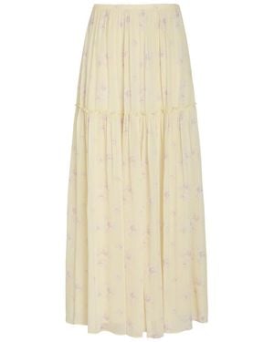 LoveShackFancy Positano Floral-Print Georgette Maxi Skirt - Natural