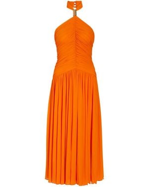 Ronny Kobo Wrenley Ruched Tissue Jersey Midi Dress - Orange