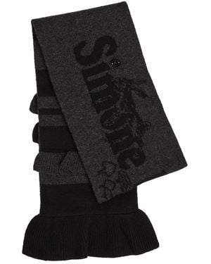 Simone Rocha Striped Ruffle-Trimmed Wool-Blend Scarf - Black
