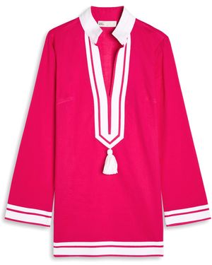 Tory Burch Herringbone-Trimmed Cotton Tunic - Pink