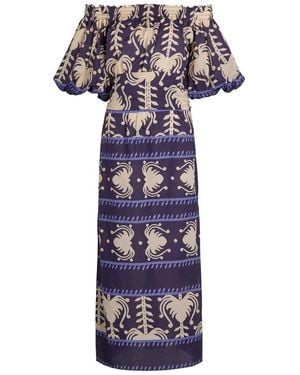 Johanna Ortiz Harbour Hues Patterned Cotton-Poplin Midi Dress - Purple