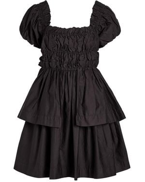Damson Madder Lyza Ruffled Cotton Mini Dress - Black