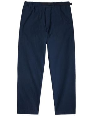 Moncler Tapered-Leg Seersucker Pants - Blue