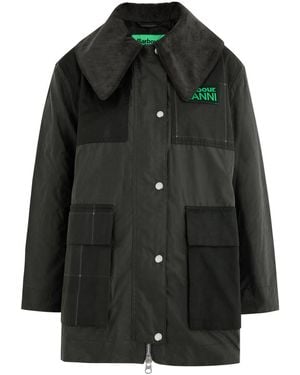 BARBOUR X GANNI X Ganni Duffle Panelled Waxed Cotton Coat - Black