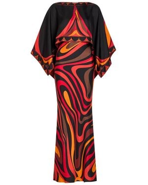 PUCCI Printed Cape-Effect Silk Maxi Dress - Red