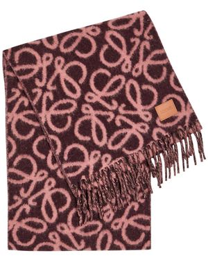 Loewe Anagram Checked Wool And Cashmere-Blend Scarf - Red