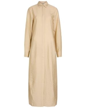 TOTEME Crinkled Silk-Blend Maxi Shirt Dress - Natural