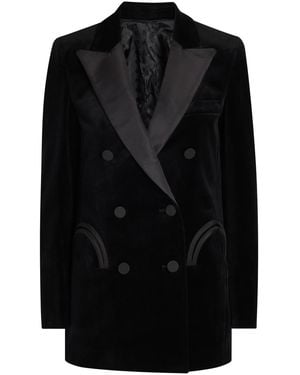Blazé Milano Everyday Double-Breasted Velvet Blazer Uk10 - Black
