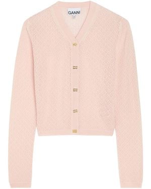 Ganni Pointelle Knit Cardigan - Pink