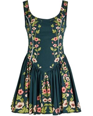 Agua Bendita Pluma Mosquetero Floral-Print Cotton Mini Dress - Green