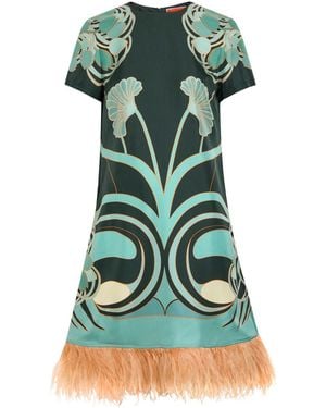 La DoubleJ Swing Feather-Embellished Silk Midi Dress - Green
