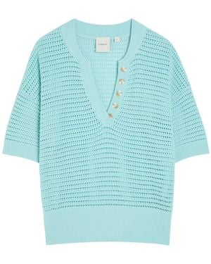 Varley Callie Open-Knit Cotton Polo Top - Blue