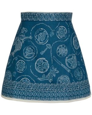 ALÉMAIS Lucky Printed Linen Mini Skirt - Blue