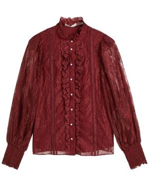 Alice + Olivia Eugenia Ruffled Lace Blouse - Red