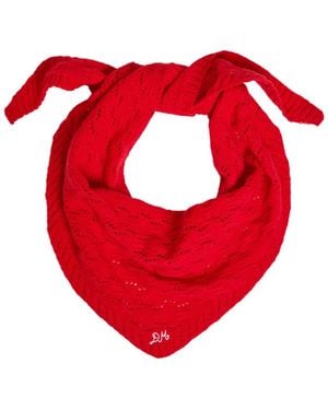 Damson Madder Pointelle Knit Head Scarf - Red