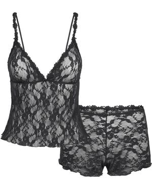 Skims Stretch-Lace Triangle Cami And Short Set - Black