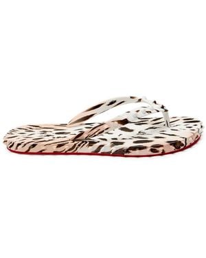 Christian Louboutin Super Loubi Cheetah-Print Rubber Flip Flops - White