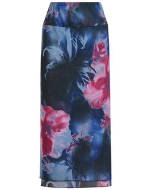 Free People Sunset Floral-Print Chiffon Midi Skirt - Blue
