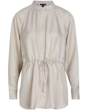 Eileen Fisher Mandarin-Collar Silk Shirt - Grey