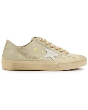 Golden Goose V-Star 2 Floral-Embroidered Suede Trainers - Brown