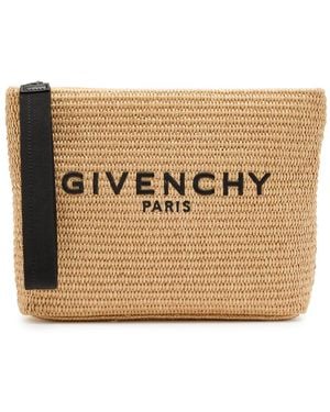 Givenchy Logo-Embroidered Raffia Pouch - Natural