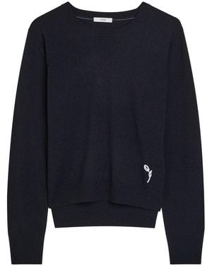 Erdem Floral-Embroidered Cashmere-Blend Sweater - Blue