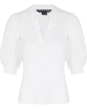 Veronica Beard Coralee Ribbed Stretch-cotton Top - White