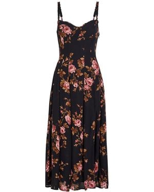 Reformation Katara Floral-Print Georgette Midi Dress - Black