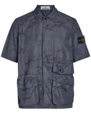 Stone Island Camo-Print Cotton-Blend Shirt - Blue