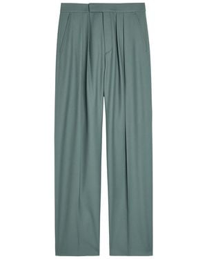 Chloé Pleated Straight-Leg Wool Pants - Green