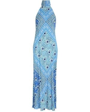 RIXO London Maura Patterned Halter-Neck Chiffon Midi Dress - Blue
