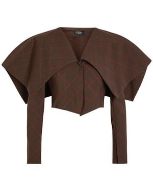A.W.A.K.E. MODE Oversized-Collar Checked Cropped Jacket - Brown