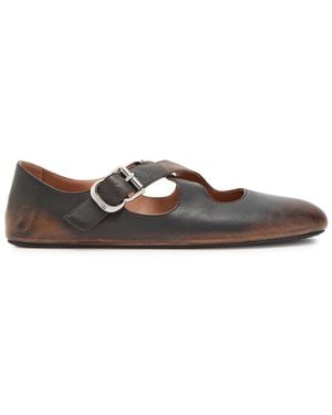 Alaïa Cross-Over Leather Ballet Flats - Brown