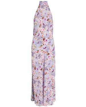 Balmain Poppy Floral-Print Silk Midi Dress - Purple