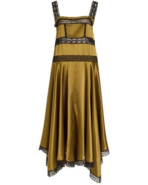 Ganni Lace-Trim Satin Midi Slip Dress - Natural