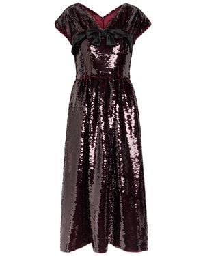 Simone Rocha Bow-Appliquéd Sequin-Embellished Midi Dress - Purple