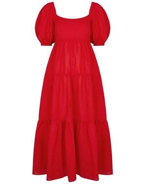 Kitri Gianna Linen-Blend Maxi Dress - Red