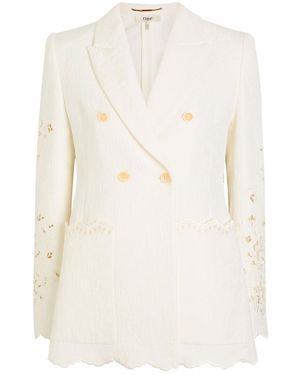 Chloé Floral-Jacquard Cotton-Bend Blazer - Natural