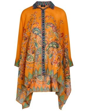 Etro Paisley-Print Asymmetric Ramie Shirt - Orange