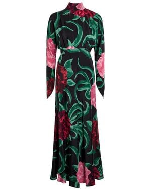 La DoubleJ Gilda Floral-Print Silk Maxi Dress - Green