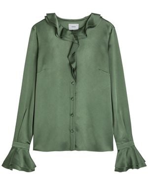 Erdem Ruffled Satin Blouse - Green