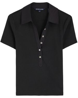 Veronica Beard Kearney Ribbed Stretch-Cotton Polo Shirt - Black