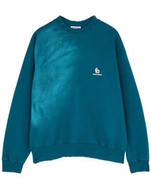 Balenciaga Logo-Embroidered Cotton Sweatshirt - Blue