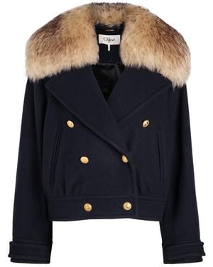 Chloé Fur-Embellished Wool-Bend Coat - Blue