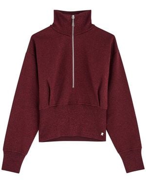 Rabanne Half-Zip Metallic-Knit Sweatshirt - Red