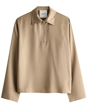 Nanushka Mencia Half-Zip Satin Shirt - Natural