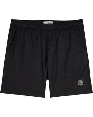 Stone Island Logo Crinkled Nylon Swim Shorts - Black